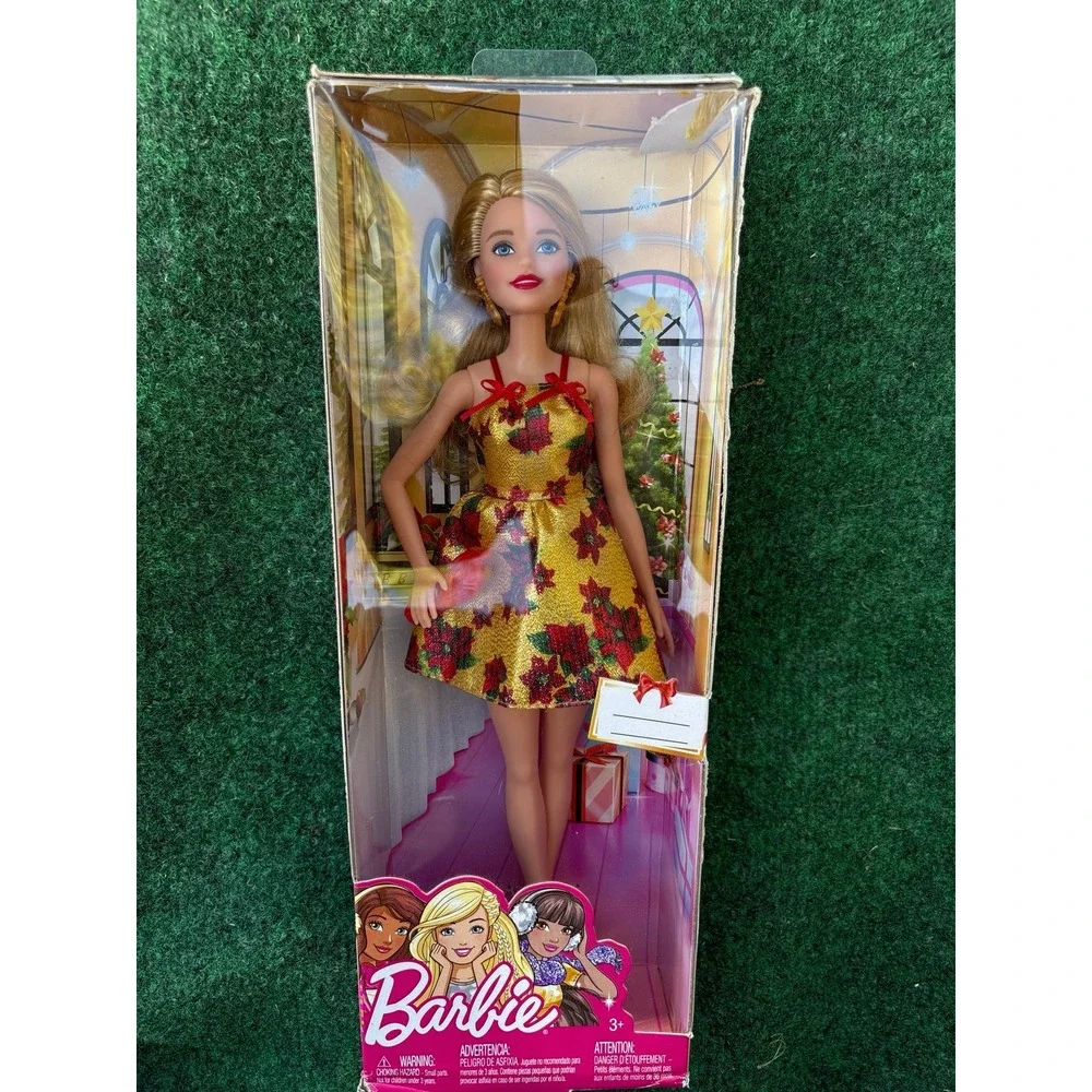 Barbie Holiday Doll 2017 Doll  Red & Gold Christmas Party Dress FTF78